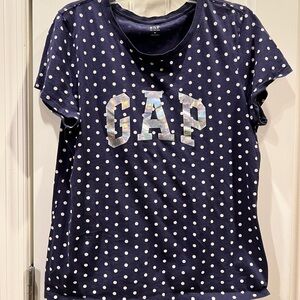 GAP Blue and White Polka Dot Short Sleeve Tee Shirt Sz XL